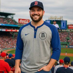 Nike Dri-Fit Barstool Sports Grey and Blue Henley Baseball Shirt - Size Large